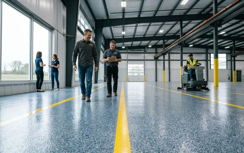 DOSH-aligned industrial floor striping system with pedestrian and forklift lanes