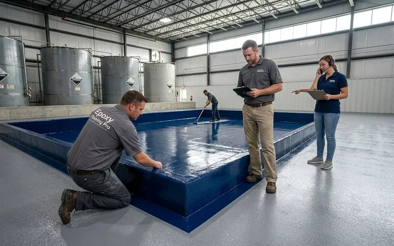 Secondary containment berm coating with novolac epoxy lining for chemical storage