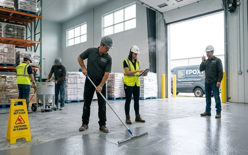 Thermal shock resistant floor installation in refrigerated processing zone