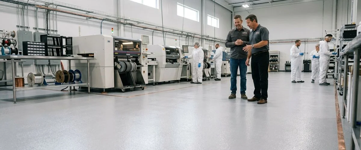 ESD conductive flooring installation in an electronics facility