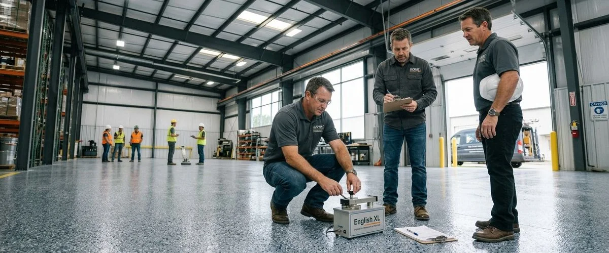 Slip resistance testing with tribometer on industrial floor coating in Kuala Lumpur